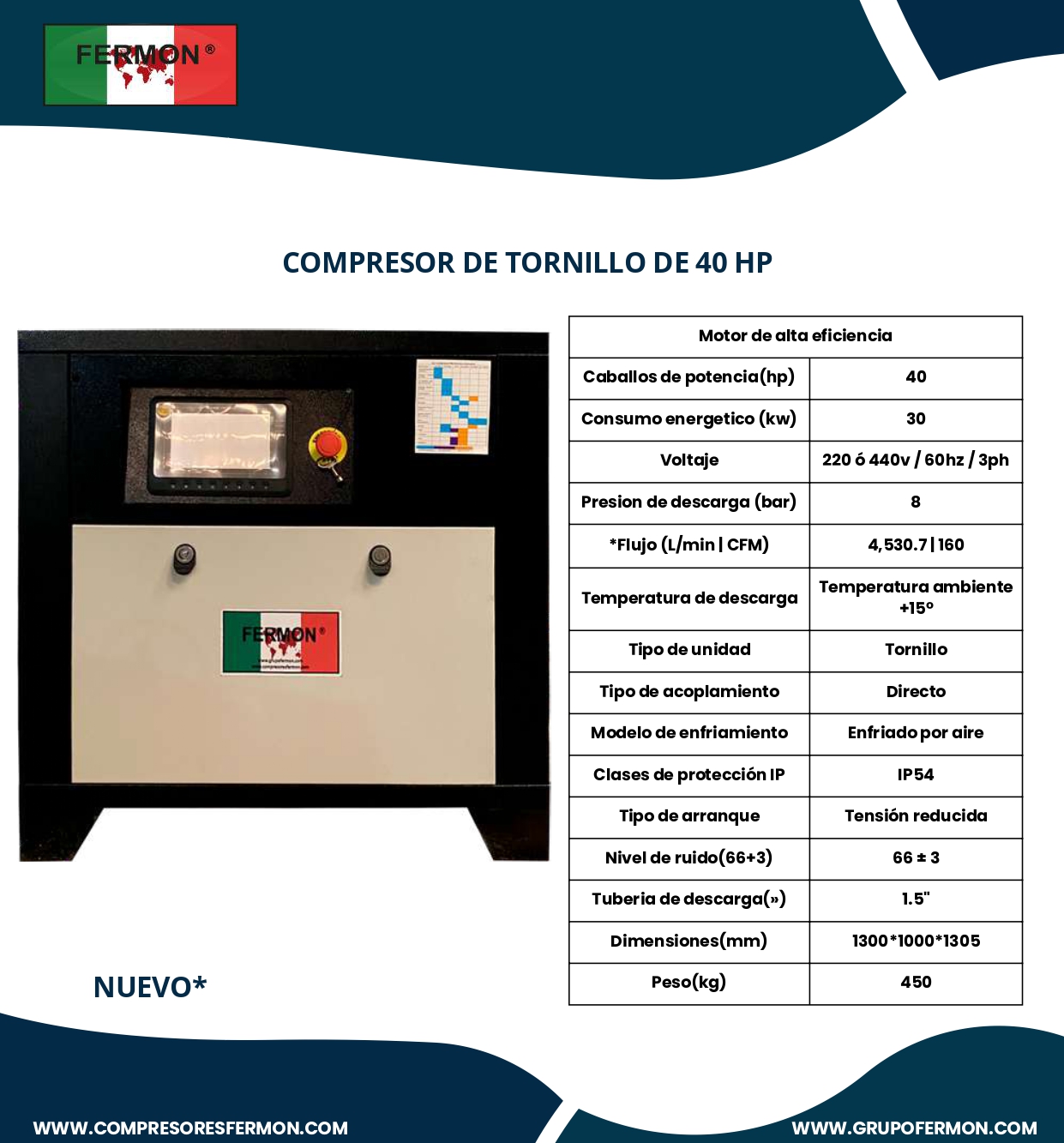 COMPRESOR FERMON TORNILLO DE 40 HP ACOPLADO DIRECTO