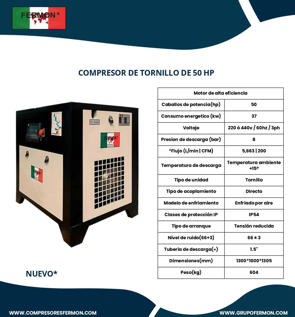 COMPRESOR FERMON TORNILLO DE 50 HP ACOPLADO DIRECTO