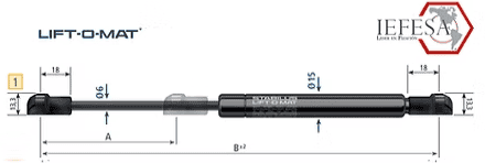 Amortiguador STABILUS con terminal de rotula de 250N, carrera: 80mm, total: 245mm