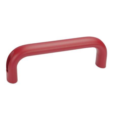  Manija en U de aluminio, con orificios de montaje avellanados - Rojo, RAL 3000, acabado texturizado