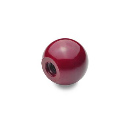 Perillas de bola Plástico, rojo, tipo agujero roscado o inserto roscado.