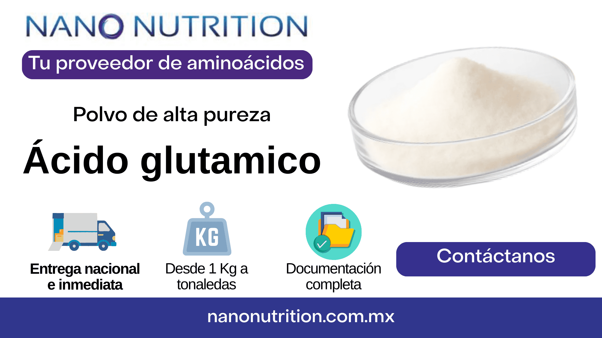 Acido glutámico en polvo para alimentos