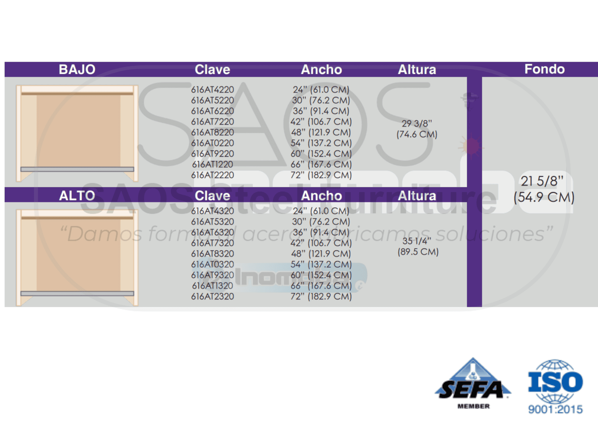 Espacios de trabajo alto y bajo 616AT Alpha Tech Variantes