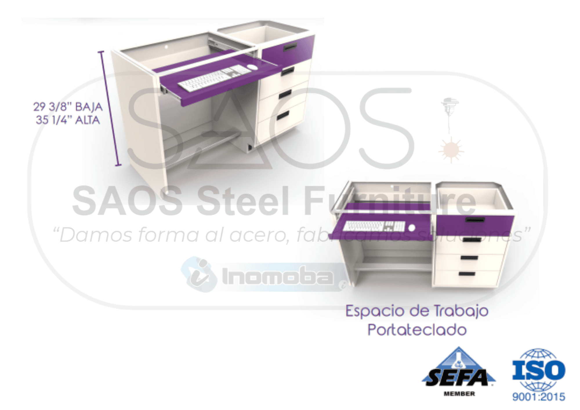 Espacios de trabajo con portateclado 504AT Alpha Tech Dimensiones