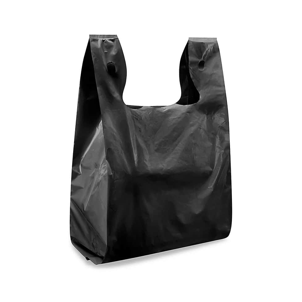 Bolsa tipo camiseta RALI empaques. Color negra. Reciclable