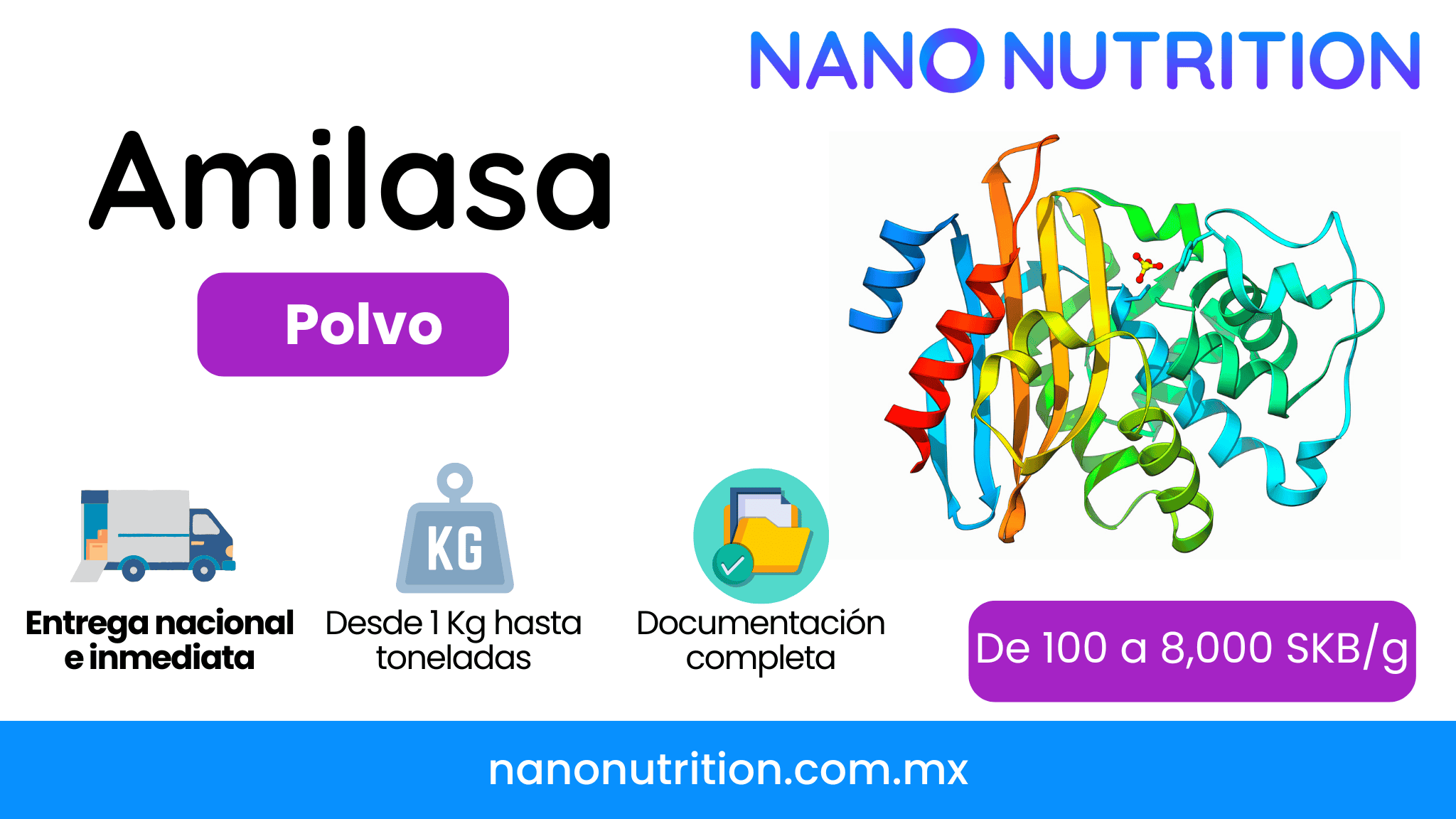Alfa-amilasa en polvo en diferentes concentraciones