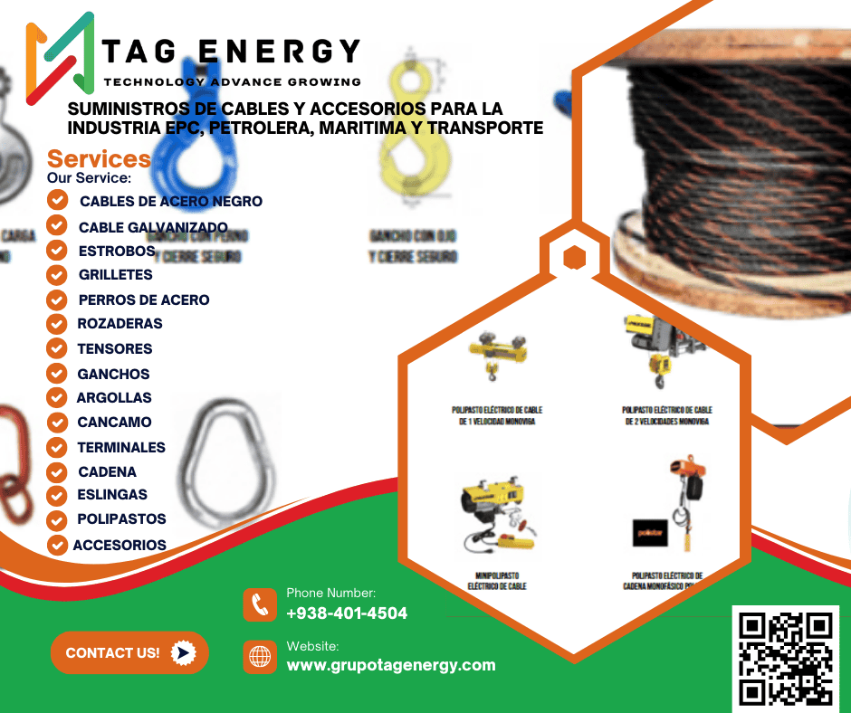 Grúas, garruchas, polipastos, poleas, diferenciales, malacates, materiales y equipos para la industria