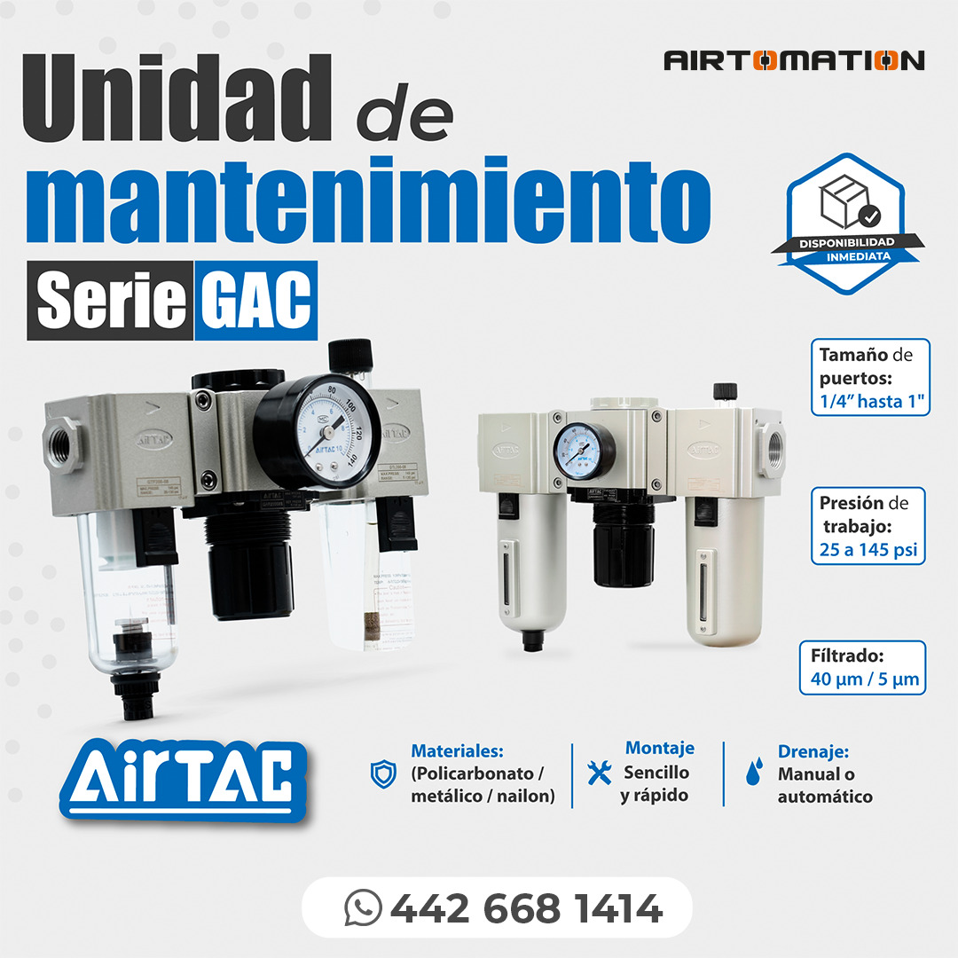 Unidades de mantenimiento / filtrorregulador lubricador AIRTAC para sistemas neumáticos industriales
