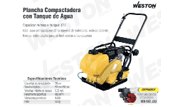 Plancha compactadora con tanque de agua CW-030 Weston 5.5 Hp