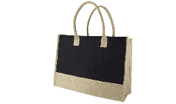 Bolsas de yute bicolor negra con crudo con asa yute rellena