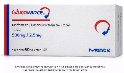 Metformina, glibenclamida 500 mg/ 2.5 mg Caja con 60 tabletas En México