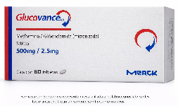 Metformina, glibenclamida (Glucovance) 500 mg/ 2.5 mg Caja con 60 tabletas